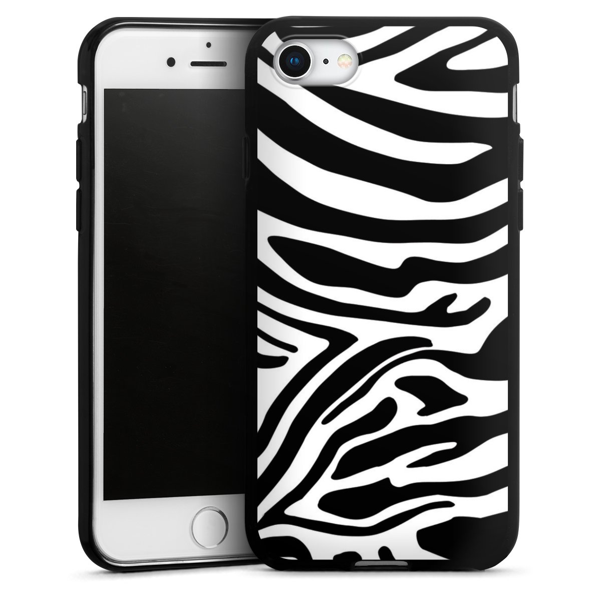 iPhone SE (2022) Handy Silikon Hülle Case schwarz Handyhülle Zebra Animal Look Animal Print