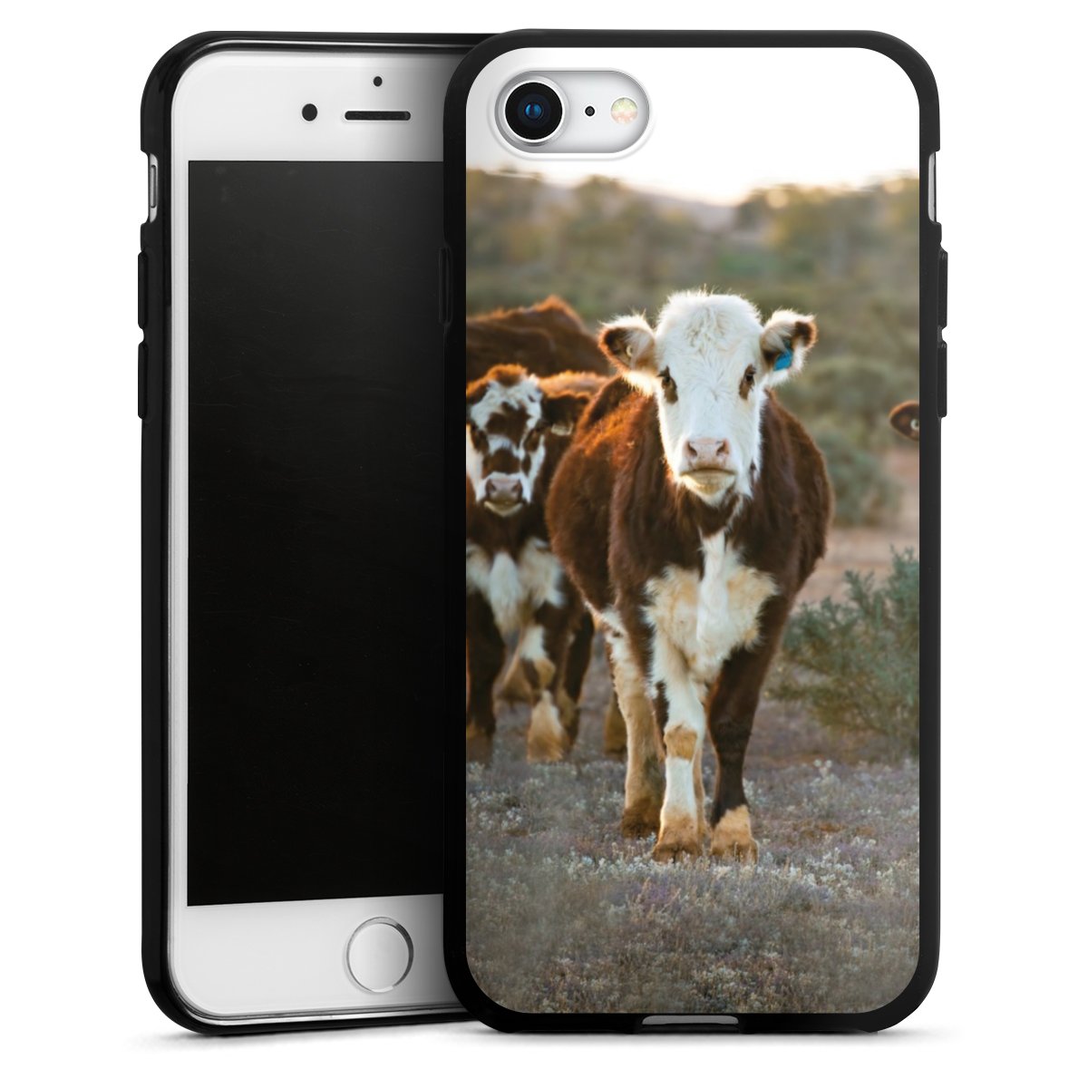 iPhone SE (2020) Handy Silikon Hülle Case schwarz Handyhülle Cow Farmer Calf