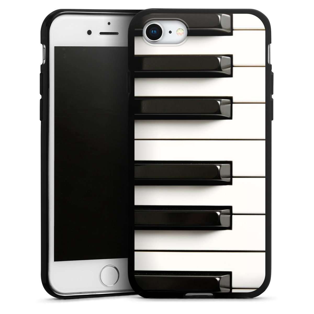 iPhone SE (2020) Handy Silikon Hülle Case schwarz Handyhülle Klavier Piano Music