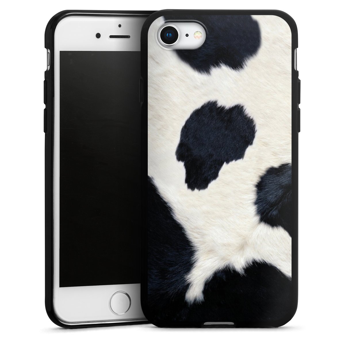 iPhone SE (2020) Handy Silikon Hülle Case schwarz Handyhülle Animal Look Animal Print Cow Skin