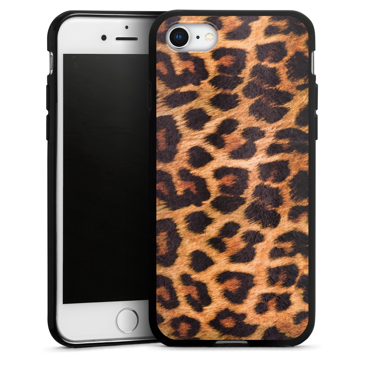 iPhone SE (2020) Handy Silikon Hülle Case schwarz Handyhülle Animal Print Leopard Fur