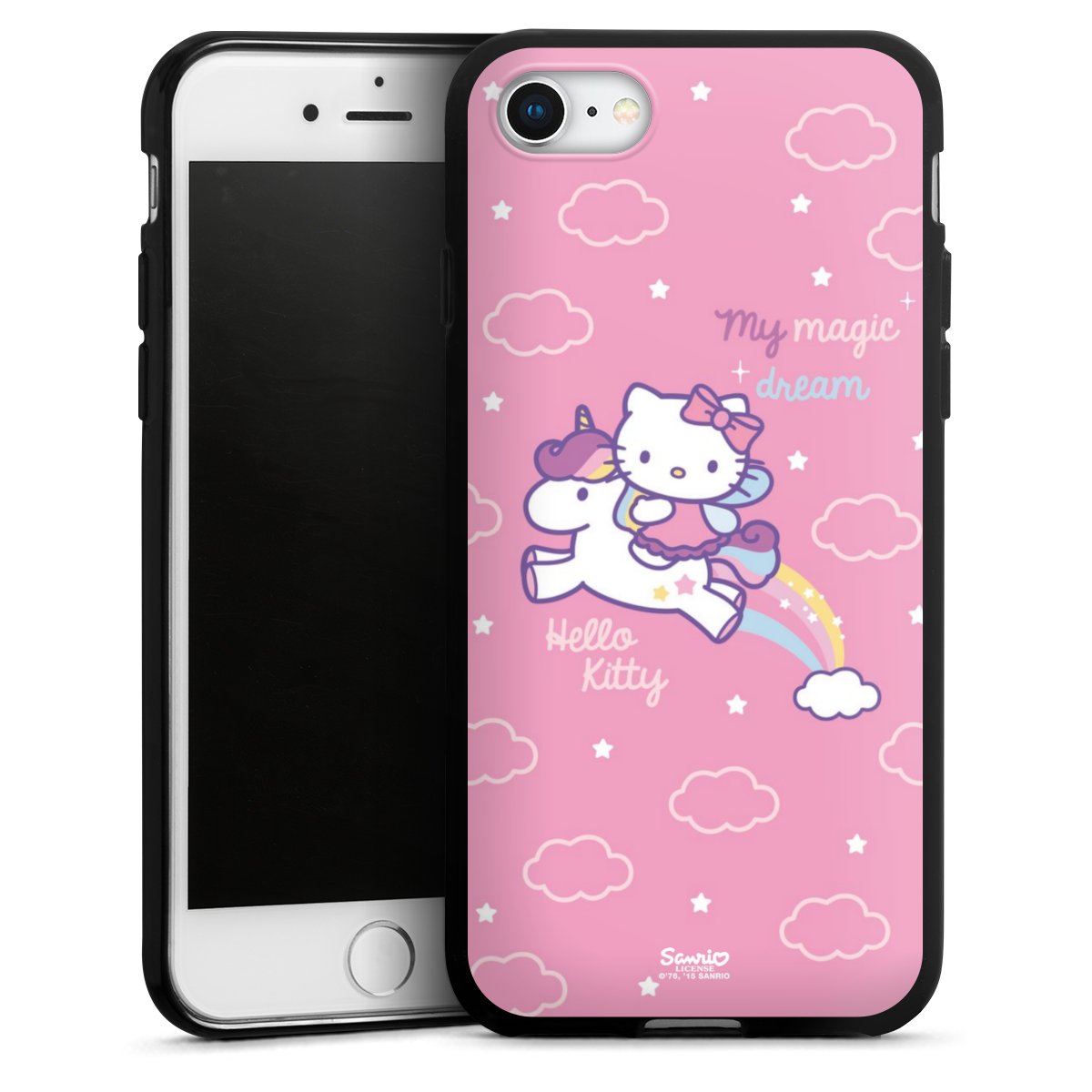 iPhone SE (2020) Handy Silikon Hülle Case schwarz Handyhülle Einhorn Official Licensed Product Hello Kitty