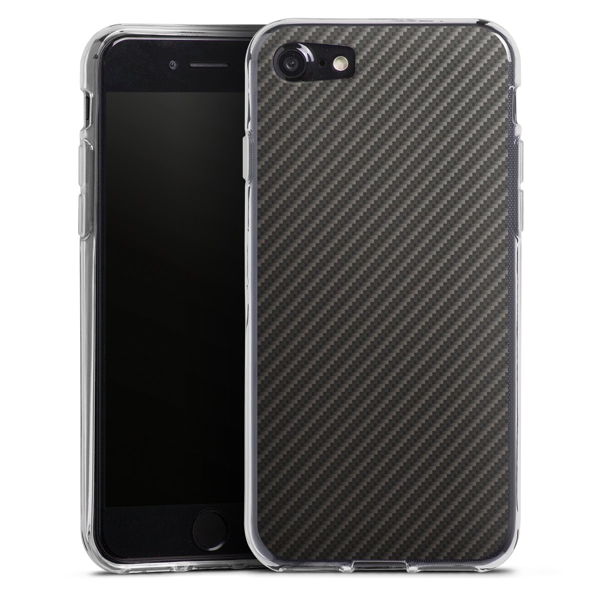 iPhone SE (2020) Handy Silikon Hülle Case transparent Handyhülle Metallic Look Carbon Muster Silikon Case