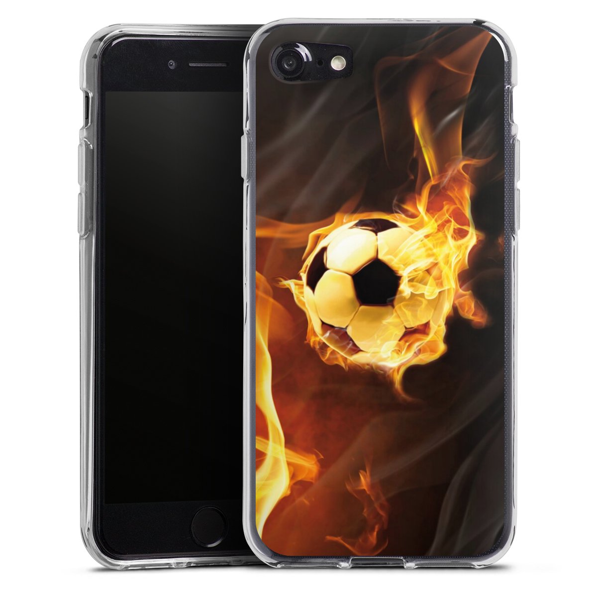 iPhone SE (2020) Handy Silikon Hülle Case transparent Handyhülle Ball Fire Soccer Silikon Case