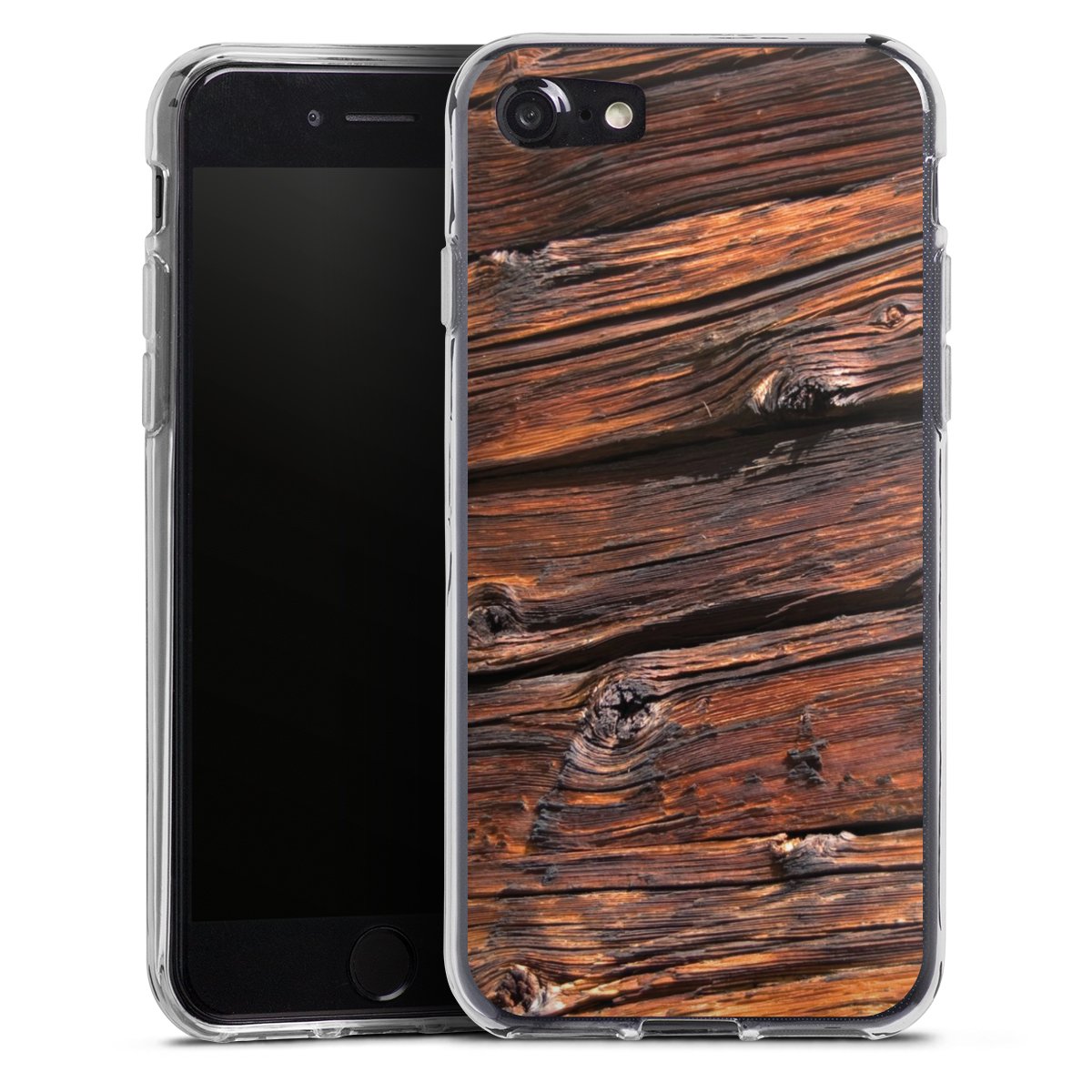 iPhone SE (2020) Handy Silikon Hülle Case transparent Handyhülle Beams Wooden Look Wood Silikon Case