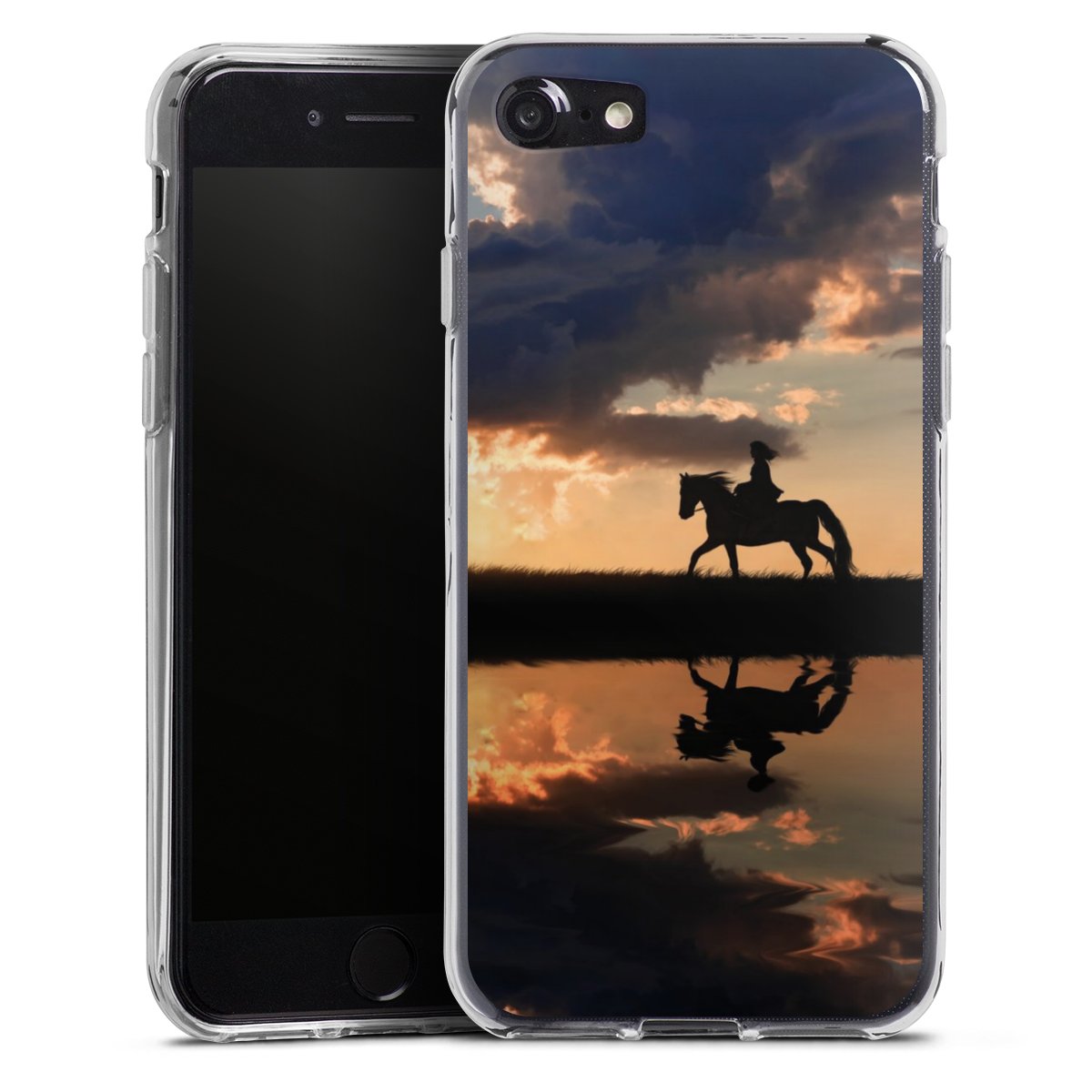 iPhone SE (2020) Handy Silikon Hülle Case transparent Handyhülle Horse Sunset Horseback Riding Silikon Case