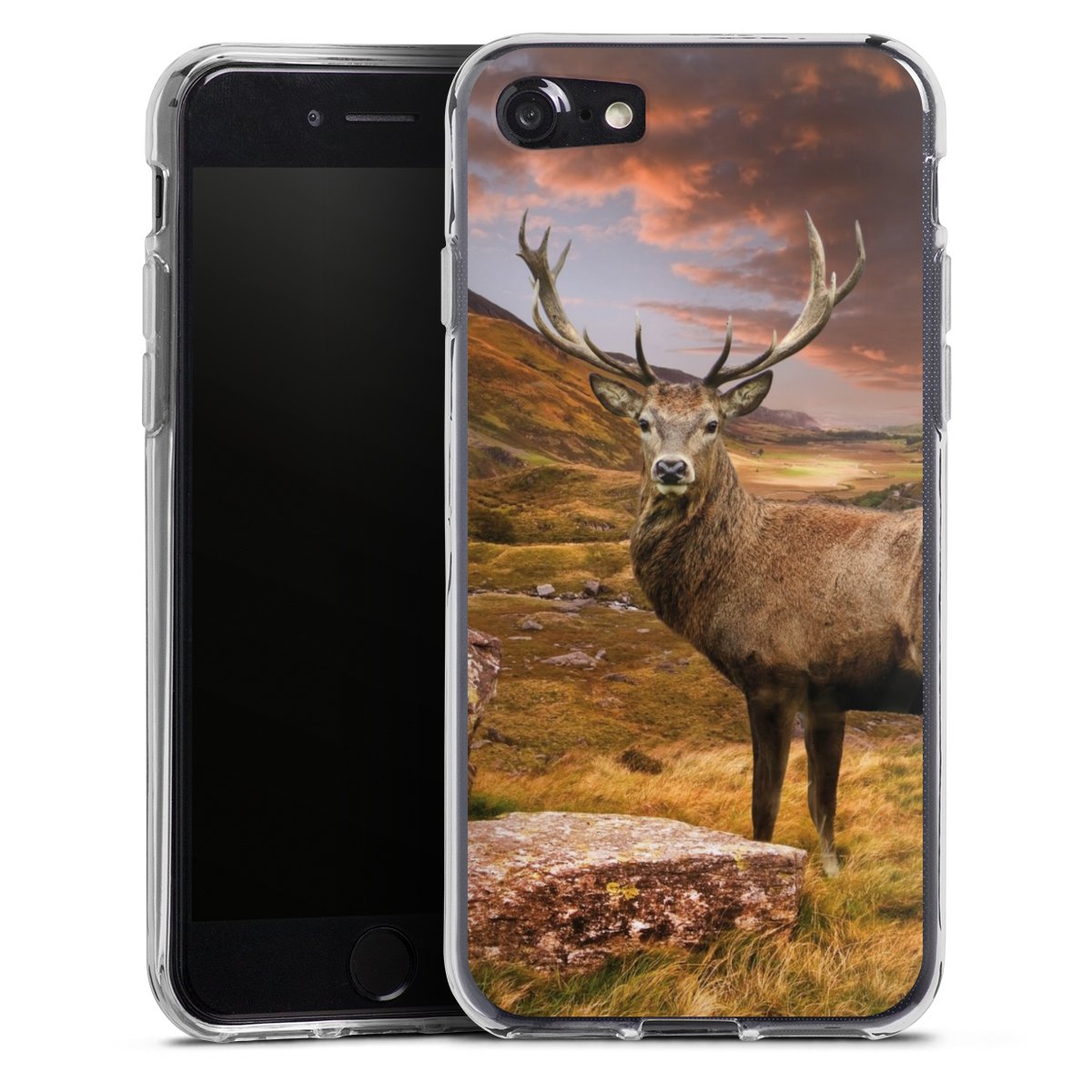 iPhone SE (2020) Handy Silikon Hülle Case transparent Handyhülle Meadow Mountain Deer Silikon Case