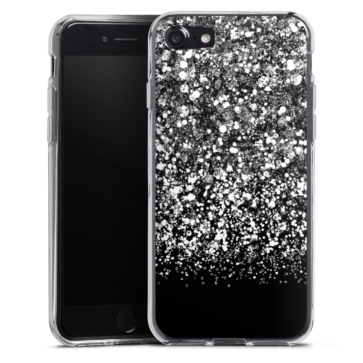 iPhone SE (2020) Handy Silikon Hülle Case transparent Handyhülle Glitzer Snowflake Muster Silikon Case