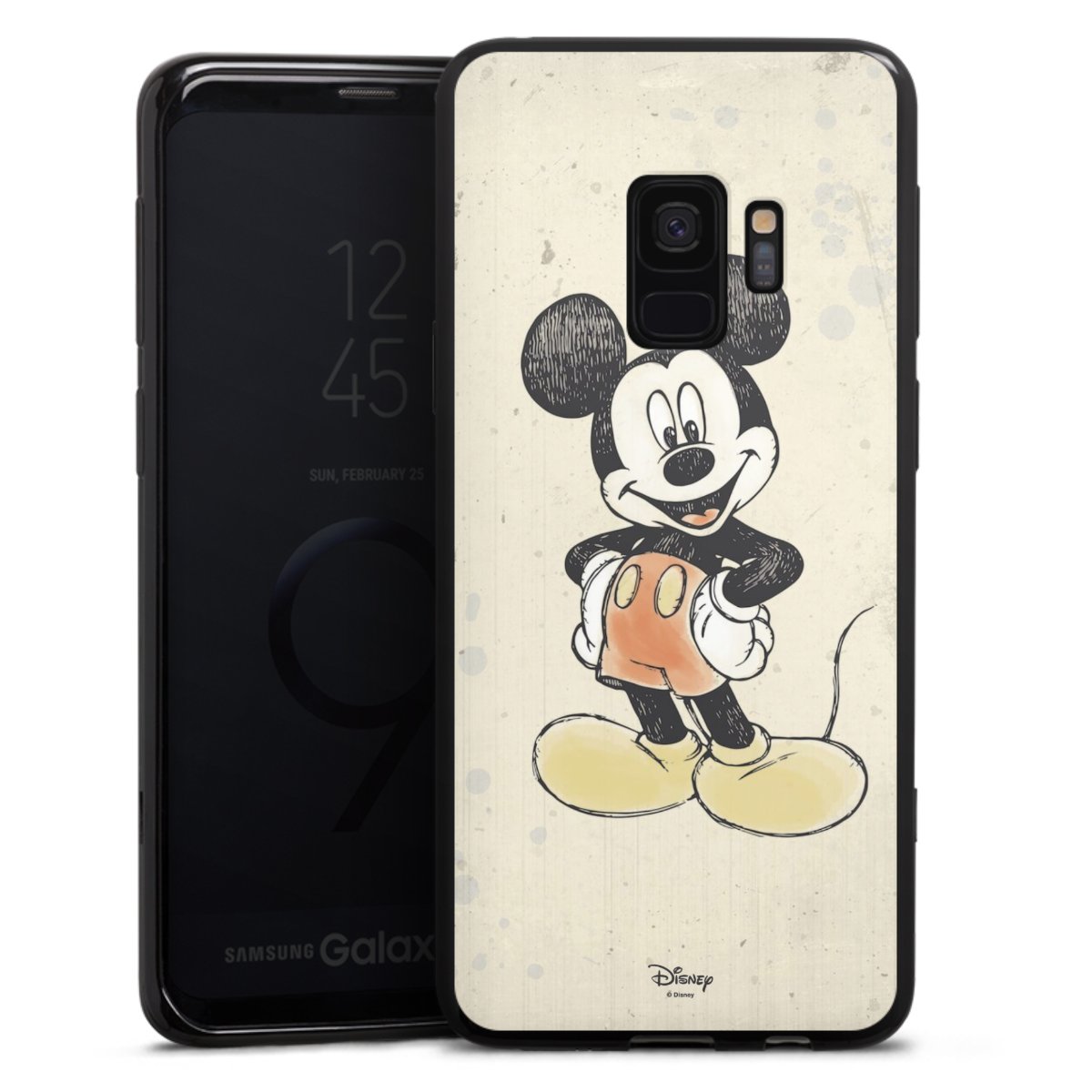 Galaxy S9 Handy Silikon Hülle Case schwarz Handyhülle Water Colour Mickey & Minnie Mouse Official Licensed Product