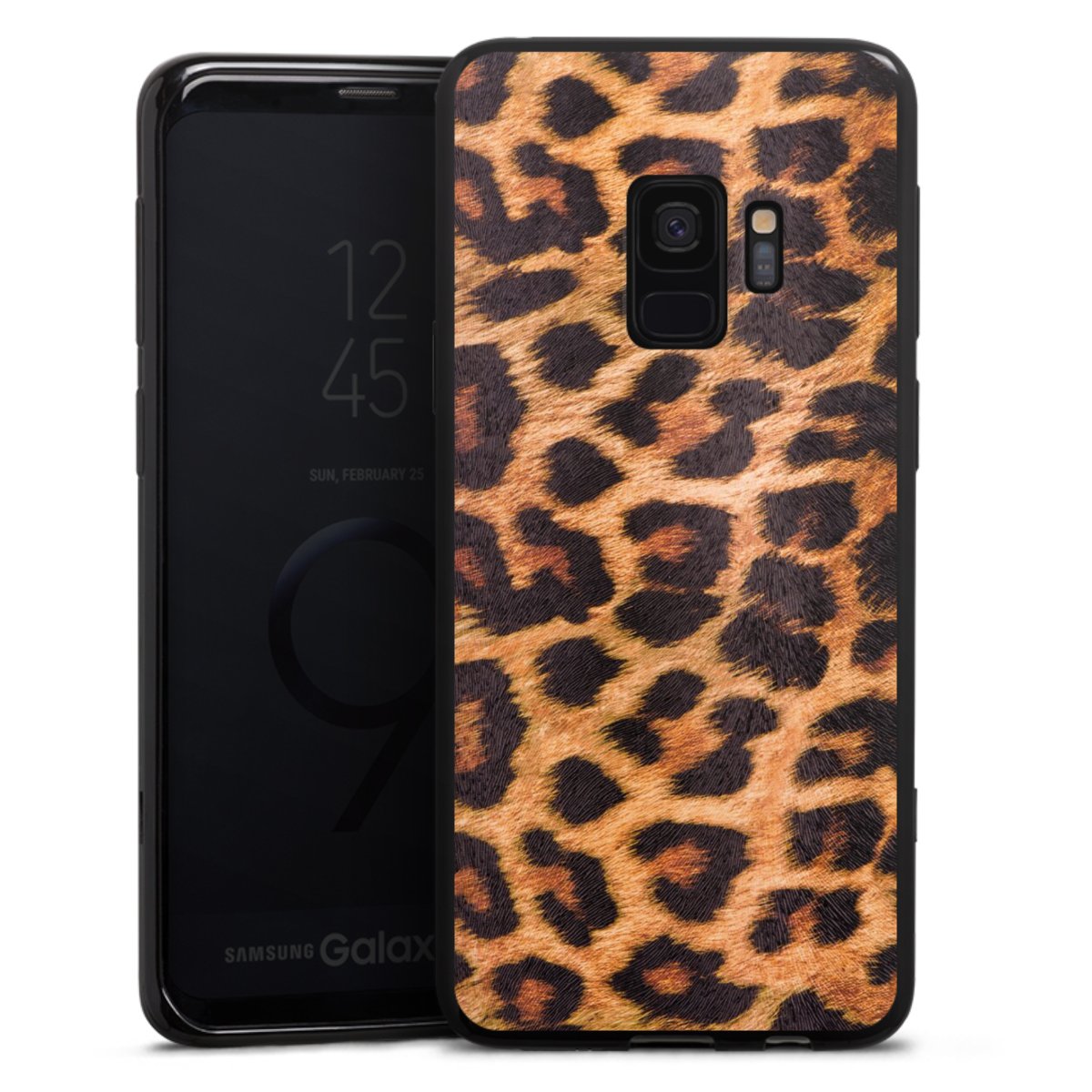 Galaxy S9 Handy Silikon Hülle Case schwarz Handyhülle Animal Print Leopard Fur