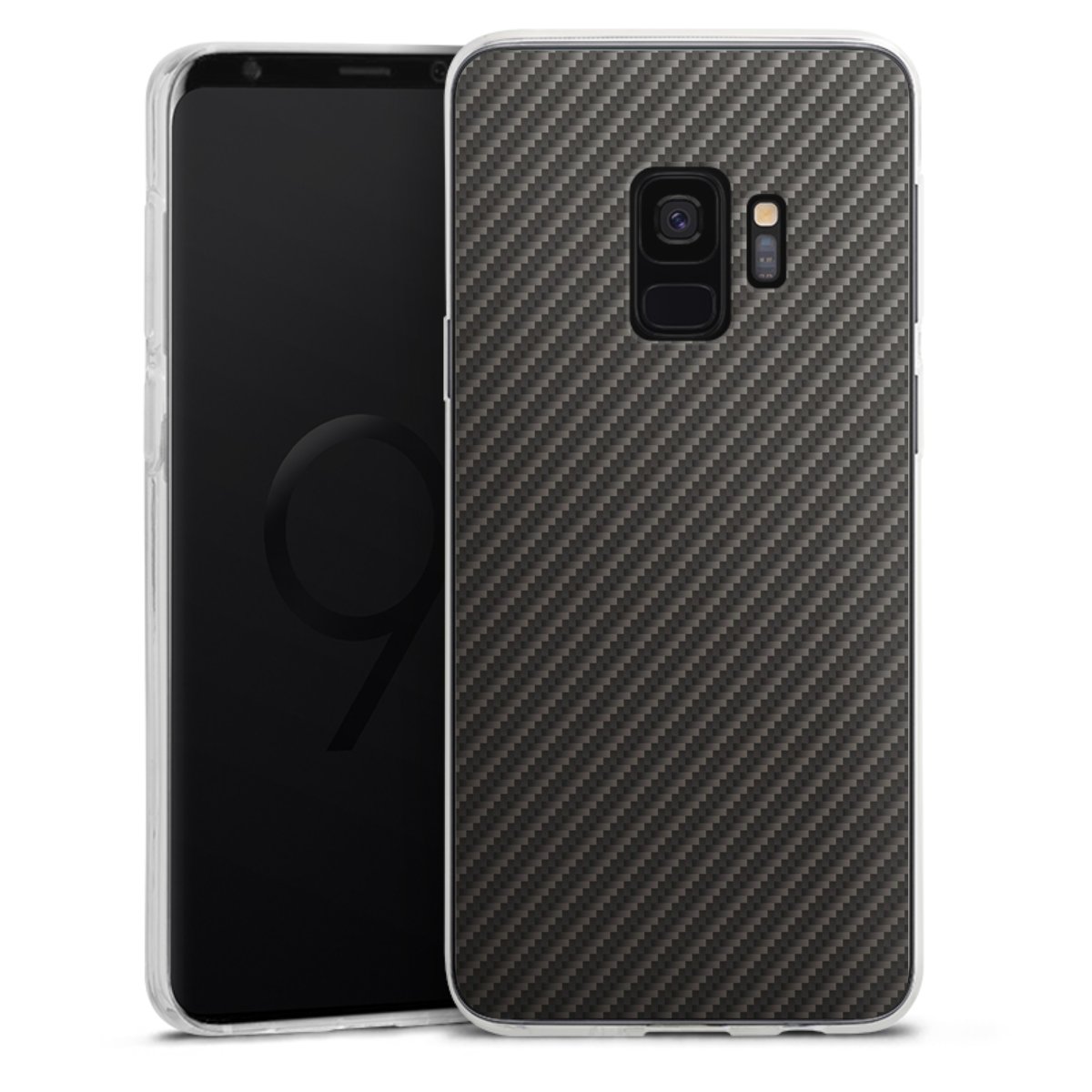 Galaxy S9 Handy Silikon Hülle Case transparent Handyhülle Metallic Look Carbon Muster Silikon Case