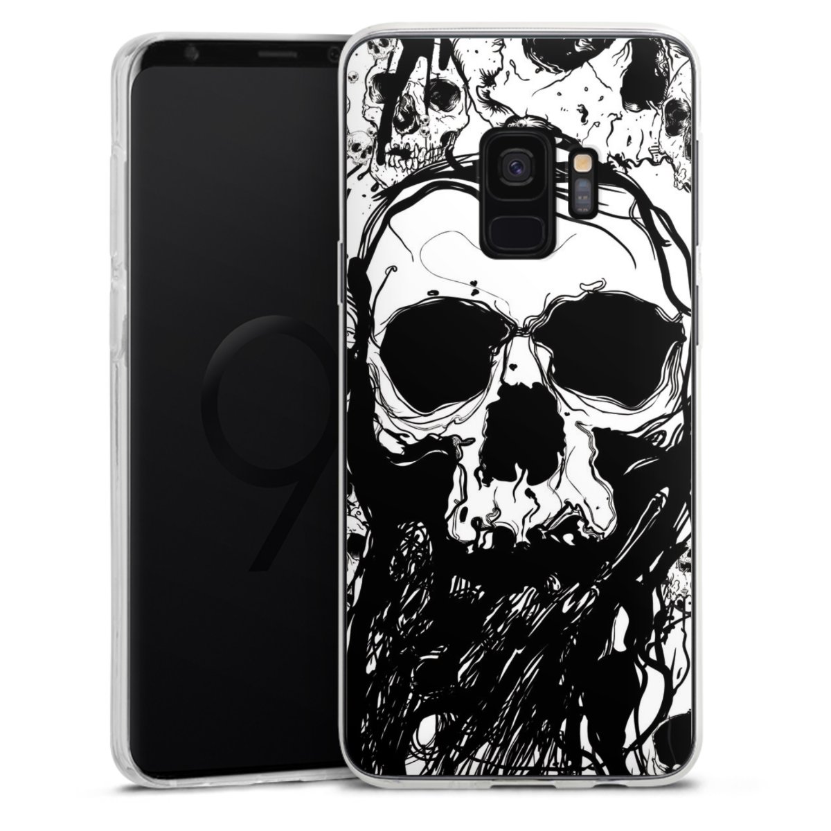 Galaxy S9 Handy Silikon Hülle Case transparent Handyhülle Totenkopf Halloween Silikon Case