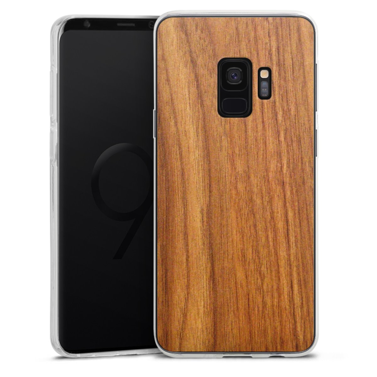 Galaxy S9 Handy Silikon Hülle Case transparent Handyhülle Wood Larch Wooden Look Silikon Case