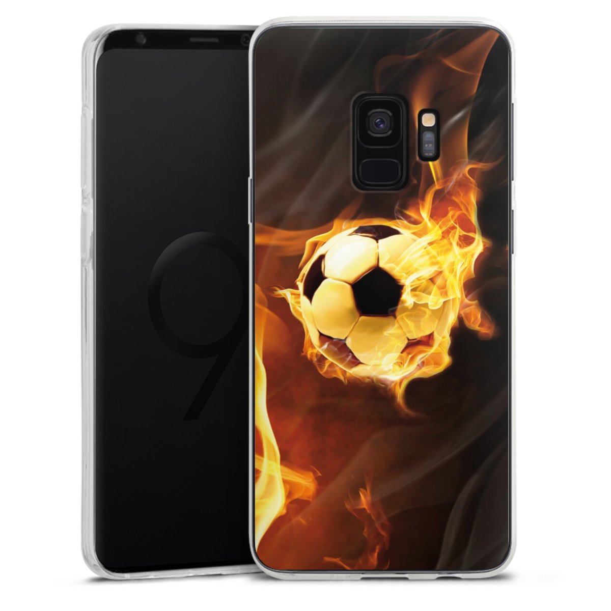 Galaxy S9 Handy Silikon Hülle Case transparent Handyhülle Ball Fire Soccer Silikon Case