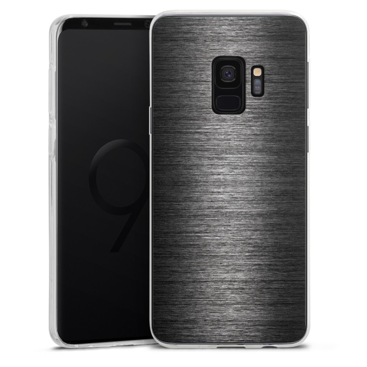 Galaxy S9 Handy Silikon Hülle Case transparent Handyhülle Metallic Look Anthracite Metal Silikon Case