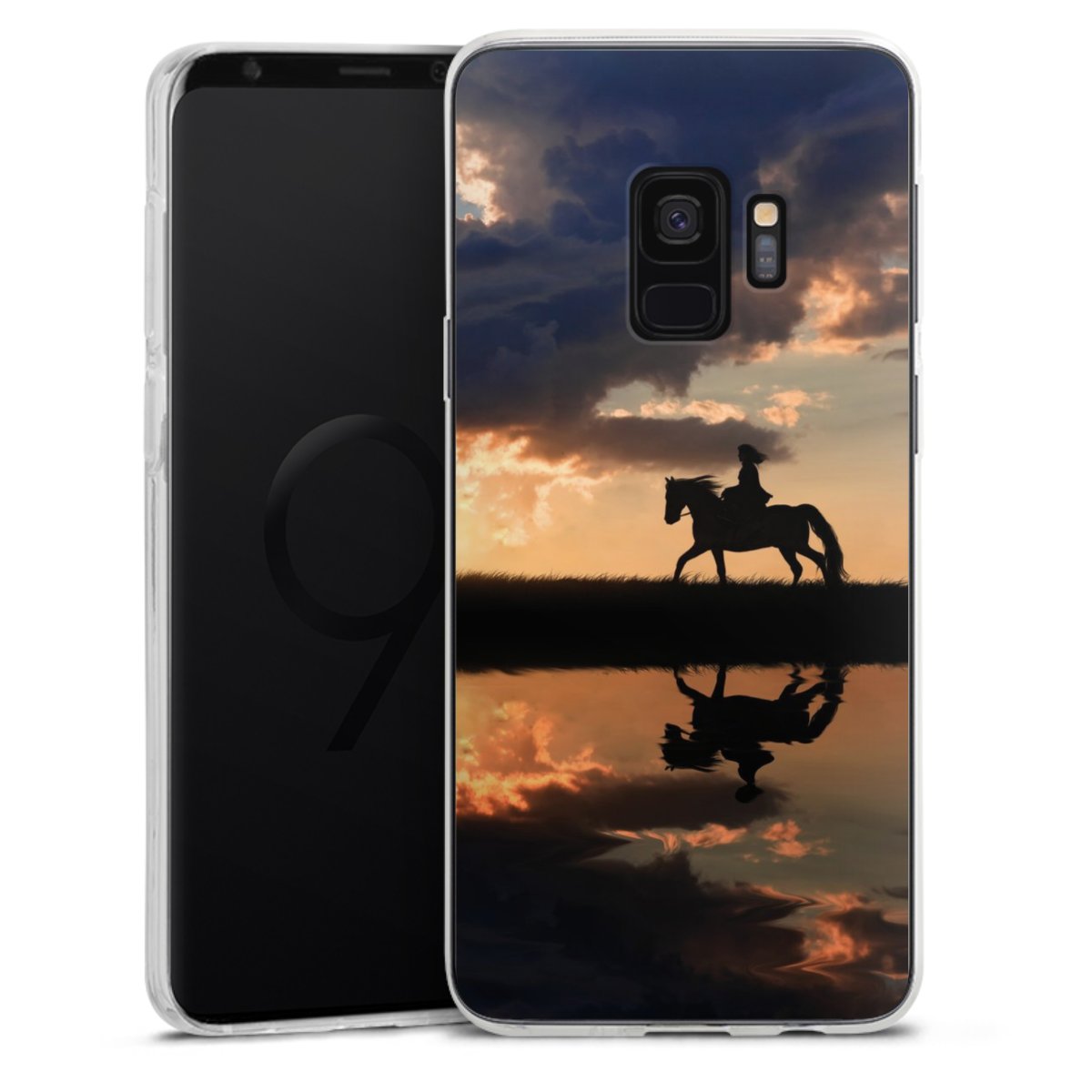 Galaxy S9 Handy Silikon Hülle Case transparent Handyhülle Horse Sunset Horseback Riding Silikon Case