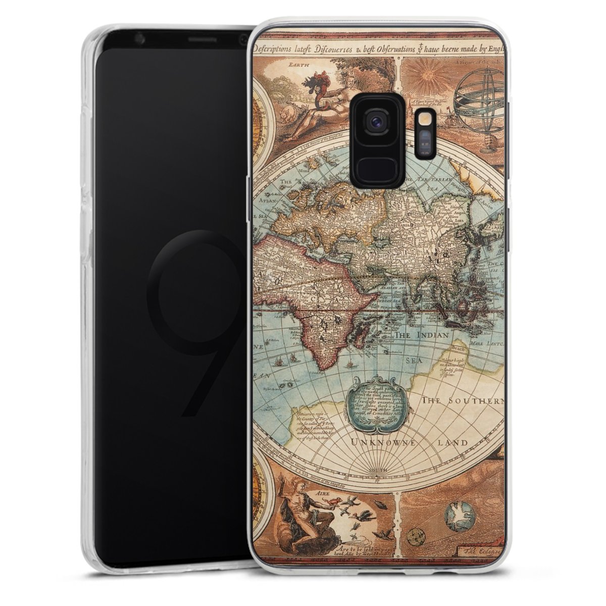 Galaxy S9 Handy Silikon Hülle Case transparent Handyhülle World Map Vintage Map Silikon Case