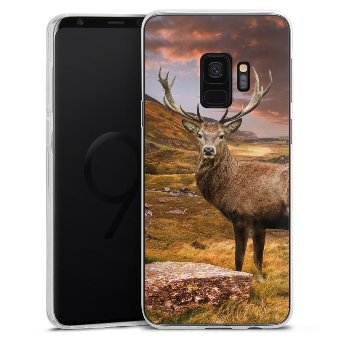 Galaxy S9 Handy Silikon Hülle Case transparent Handyhülle Meadow Mountain Deer Silikon Case