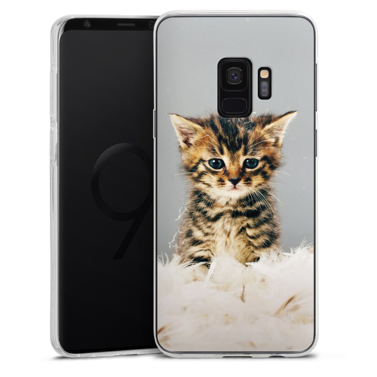 Galaxy S9 Handy Silikon Hülle Case transparent Handyhülle Cat Feather Pet Silikon Case