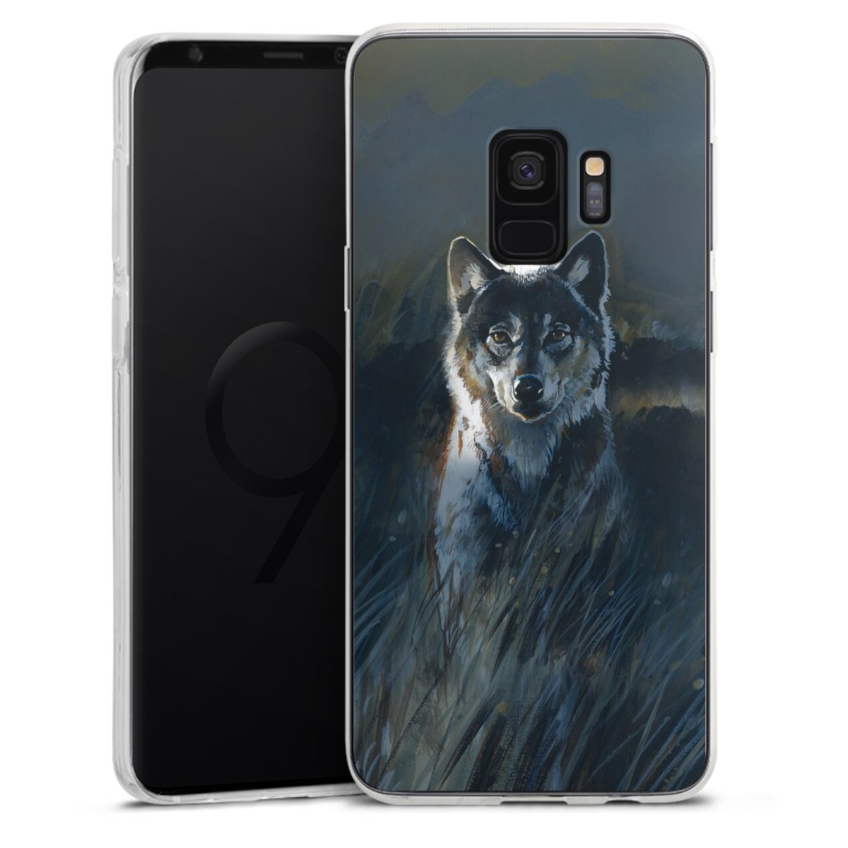 Galaxy S9 Handy Silikon Hülle Case transparent Handyhülle Nature Wolf Painting Silikon Case