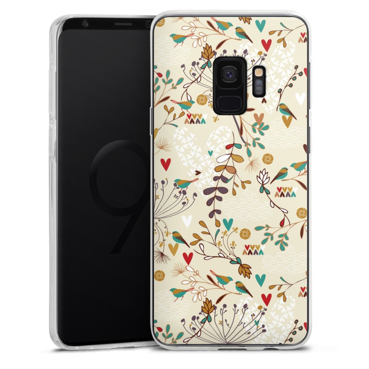 Galaxy S9 Handy Silikon Hülle Case transparent Handyhülle Bird Flowers Retro Silikon Case