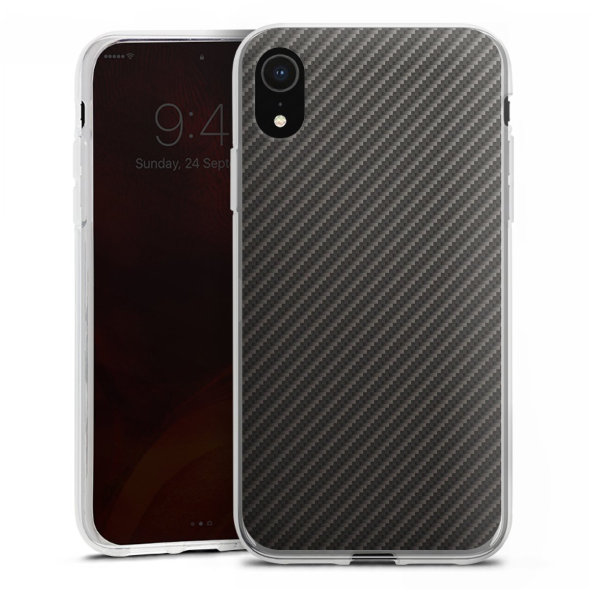 iPhone Xr Handy Silikon Hülle Case transparent Handyhülle Metallic Look Carbon Muster Silikon Case