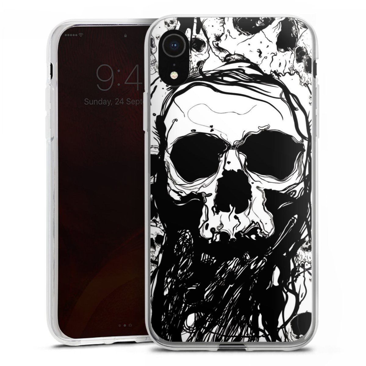 iPhone Xr Handy Silikon Hülle Case transparent Handyhülle Totenkopf Halloween Silikon Case