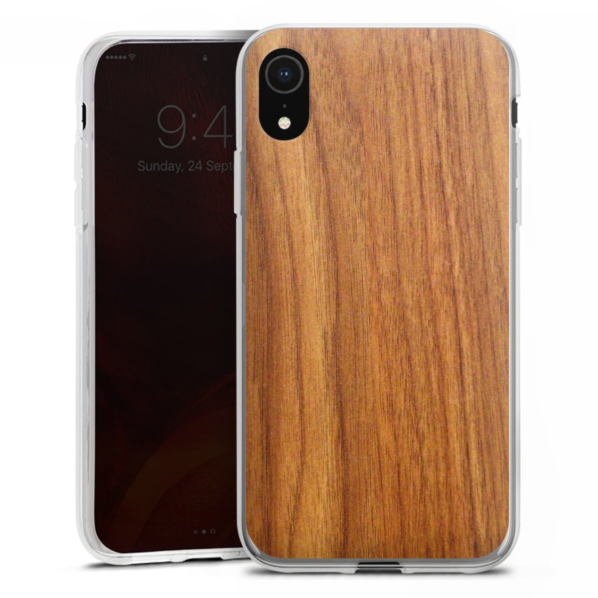 iPhone Xr Handy Silikon Hülle Case transparent Handyhülle Wood Larch Wooden Look Silikon Case