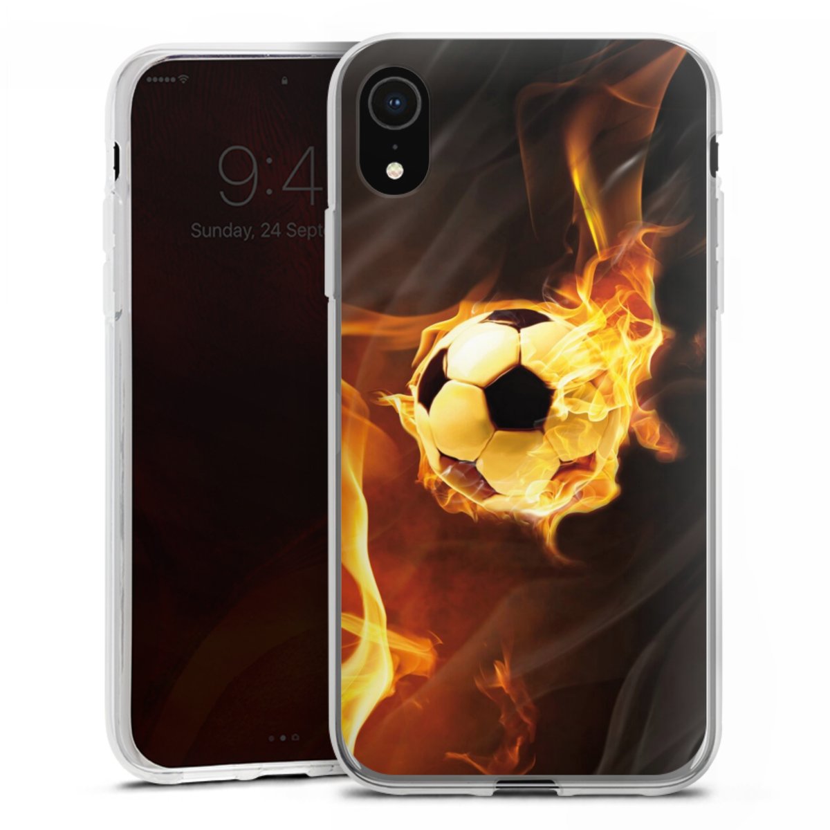 iPhone Xr Handy Silikon Hülle Case transparent Handyhülle Ball Fire Soccer Silikon Case