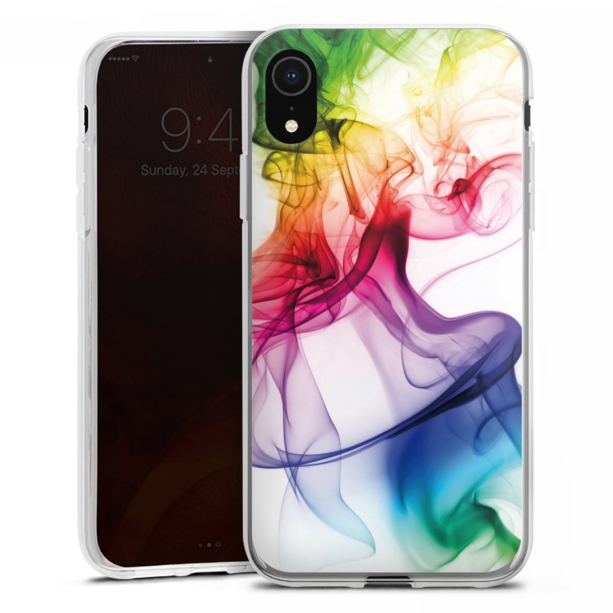 iPhone Xr Handy Silikon Hülle Case transparent Handyhülle Water Colour Rainbow Silikon Case