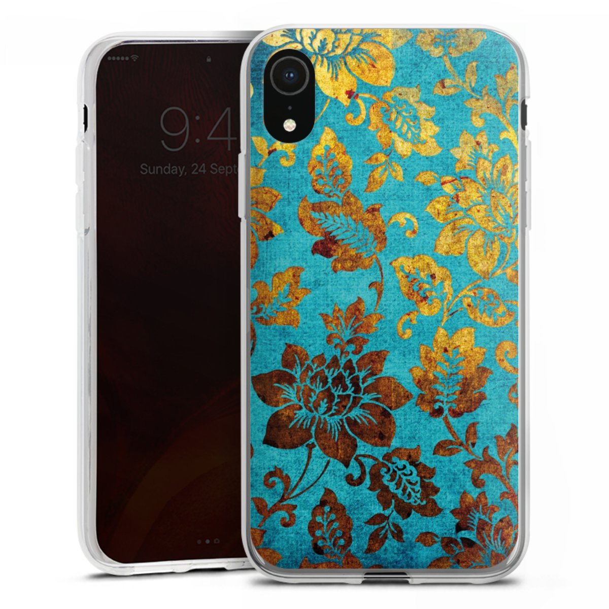 iPhone Xr Handy Silikon Hülle Case transparent Handyhülle Ornament Vintage Flowers Silikon Case