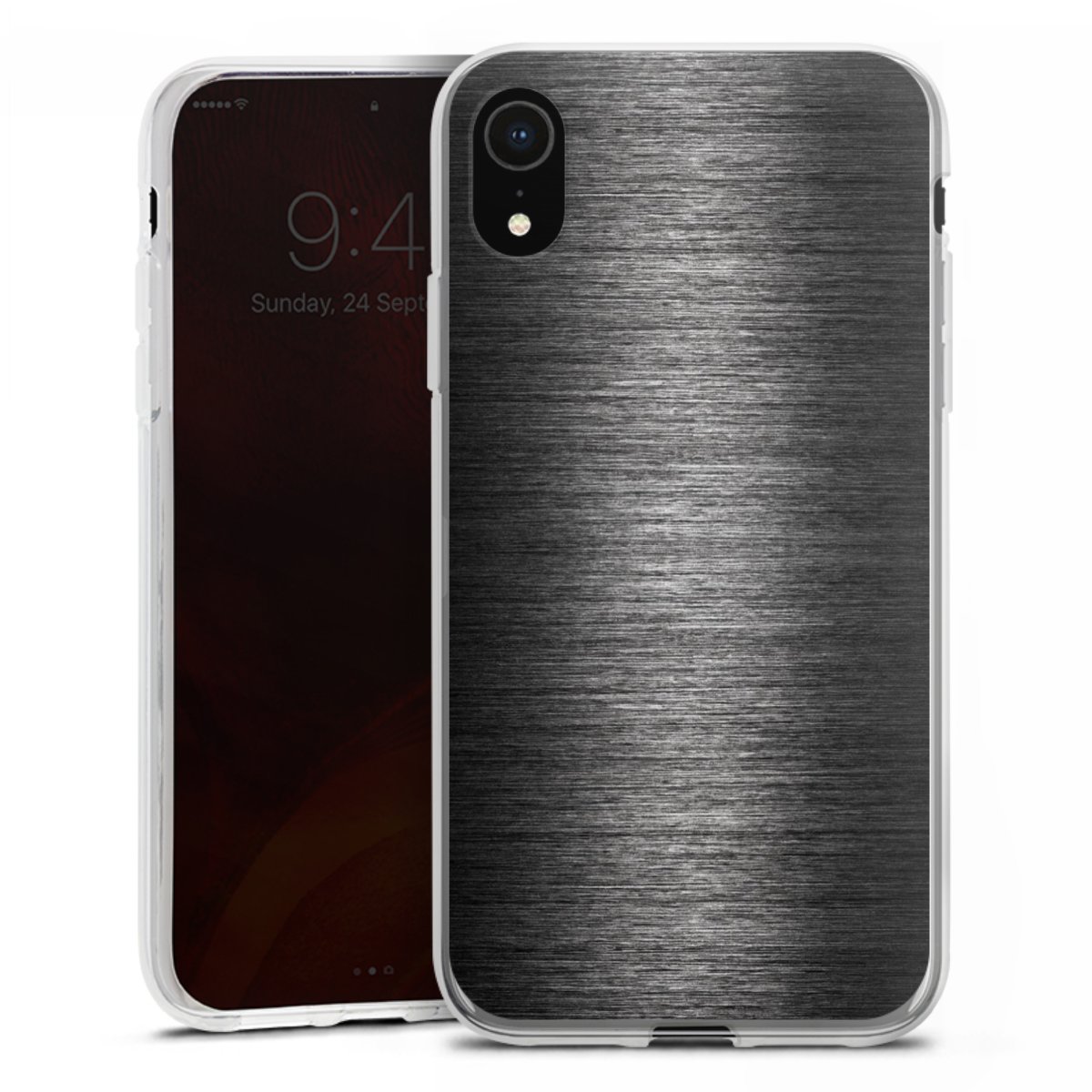 iPhone Xr Handy Silikon Hülle Case transparent Handyhülle Metallic Look Anthracite Metal Silikon Case