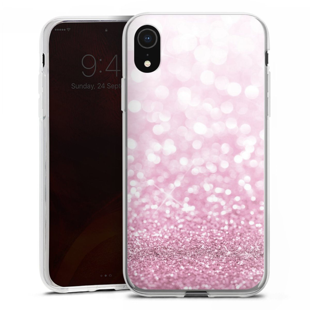 iPhone Xr Handy Silikon Hülle Case transparent Handyhülle Glitzer Pink Shine Silikon Case