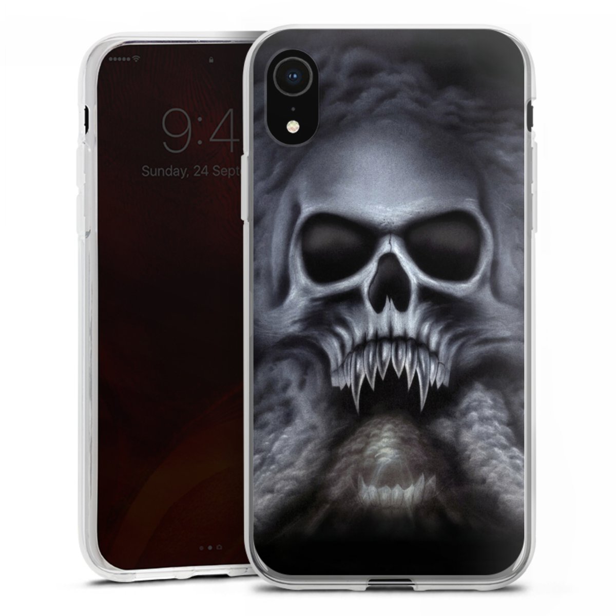 iPhone Xr Handy Silikon Hülle Case transparent Handyhülle Totenkopf Skull Silikon Case