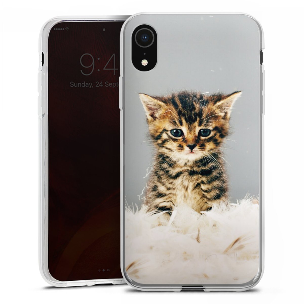 iPhone Xr Handy Silikon Hülle Case transparent Handyhülle Cat Feather Pet Silikon Case