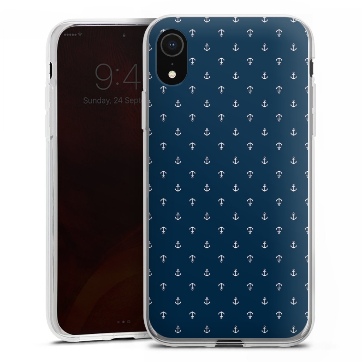 iPhone Xr Handy Silikon Hülle Case transparent Handyhülle Muster Anchor Sail Silikon Case