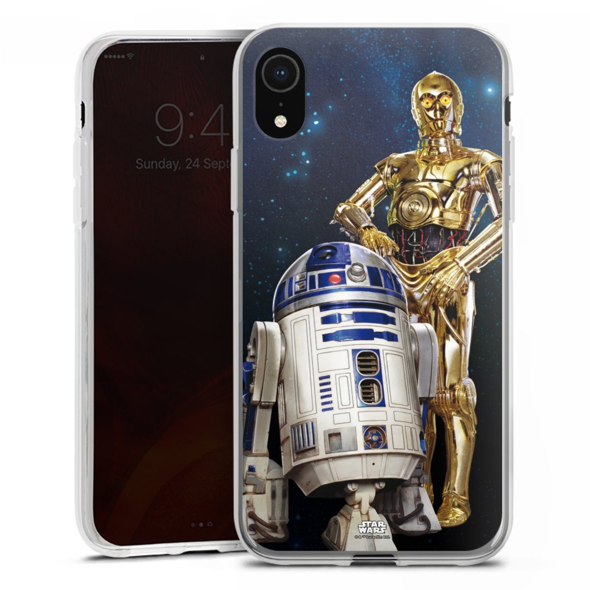 iPhone Xr Handy Silikon Hülle Case transparent Handyhülle Weltall Star Wars R2d2 Silikon Case