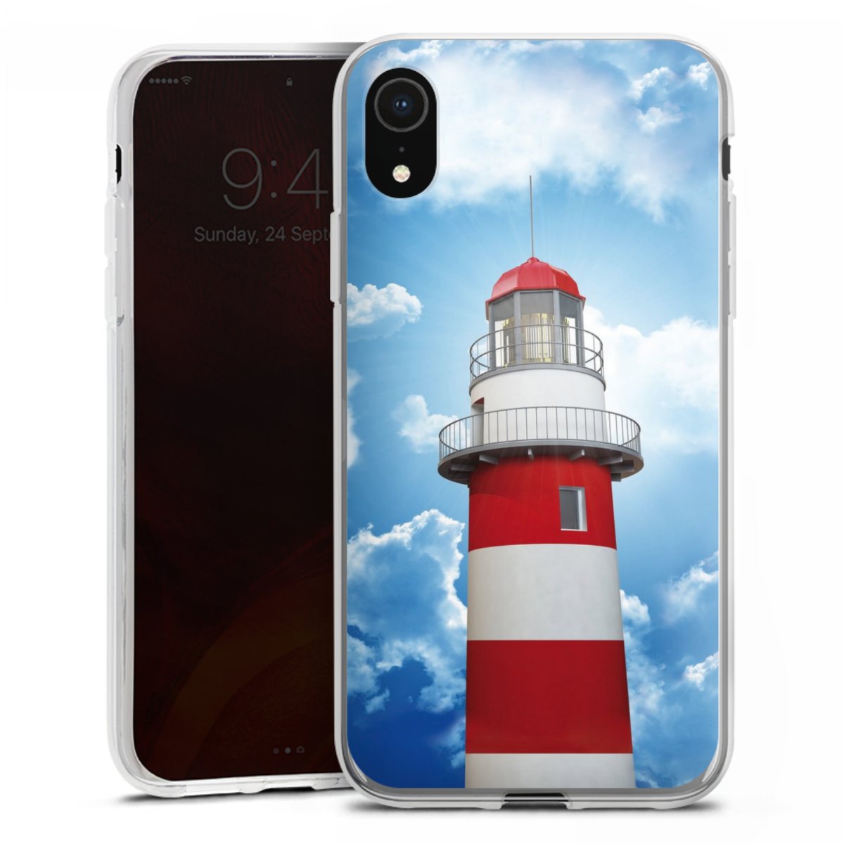 iPhone Xr Handy Silikon Hülle Case transparent Handyhülle Lighthouse Sky Cloud Silikon Case