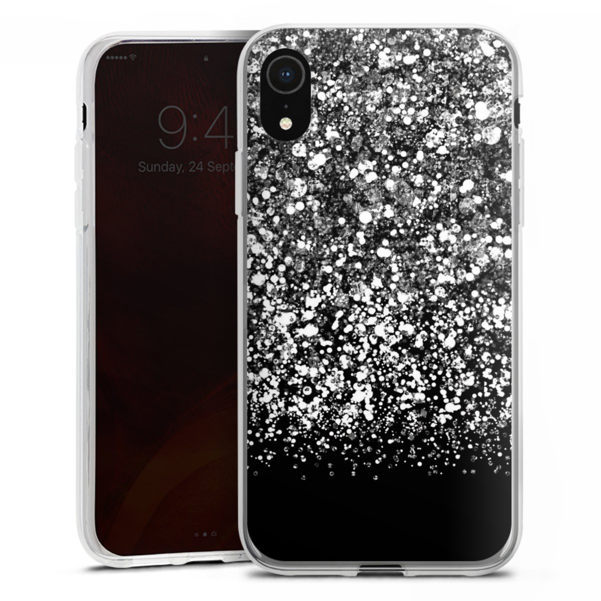 iPhone Xr Handy Silikon Hülle Case transparent Handyhülle Glitzer Snowflake Muster Silikon Case