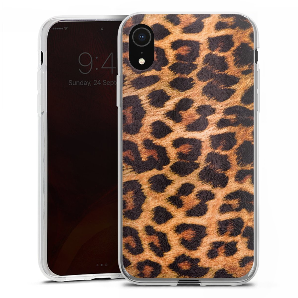 iPhone Xr Handy Silikon Hülle Case transparent Handyhülle Animal Print Leopard Fur Silikon Case