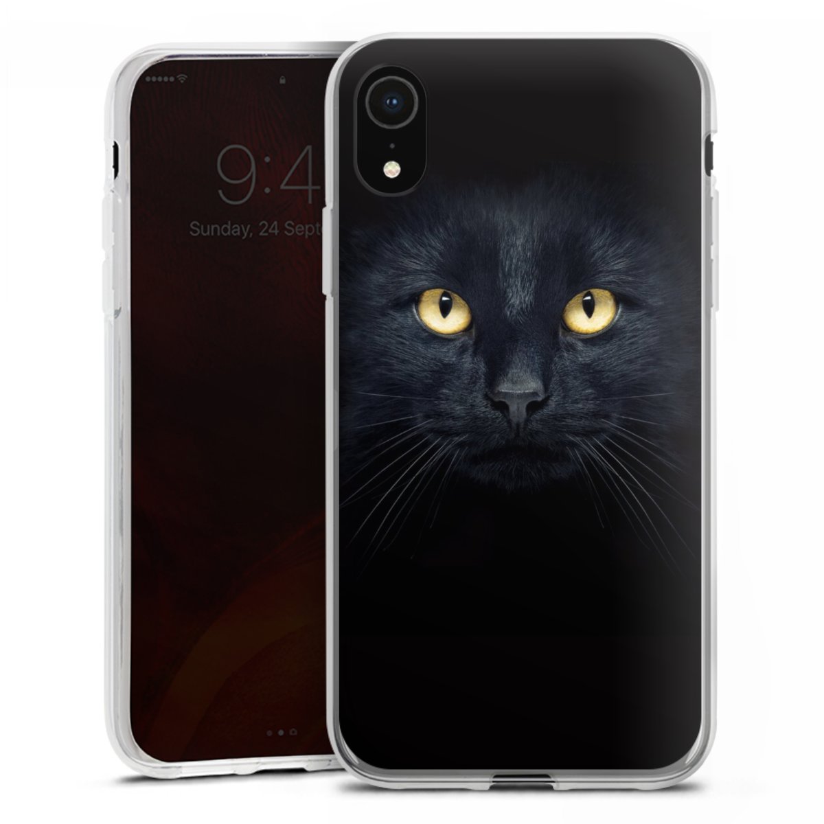 iPhone Xr Handy Silikon Hülle Case transparent Handyhülle Eye Cat Black Silikon Case