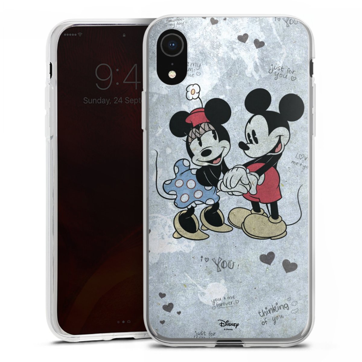 iPhone Xr Handy Silikon Hülle Case transparent Handyhülle Mickey & Minnie Mouse Vintage Disney Silikon Case