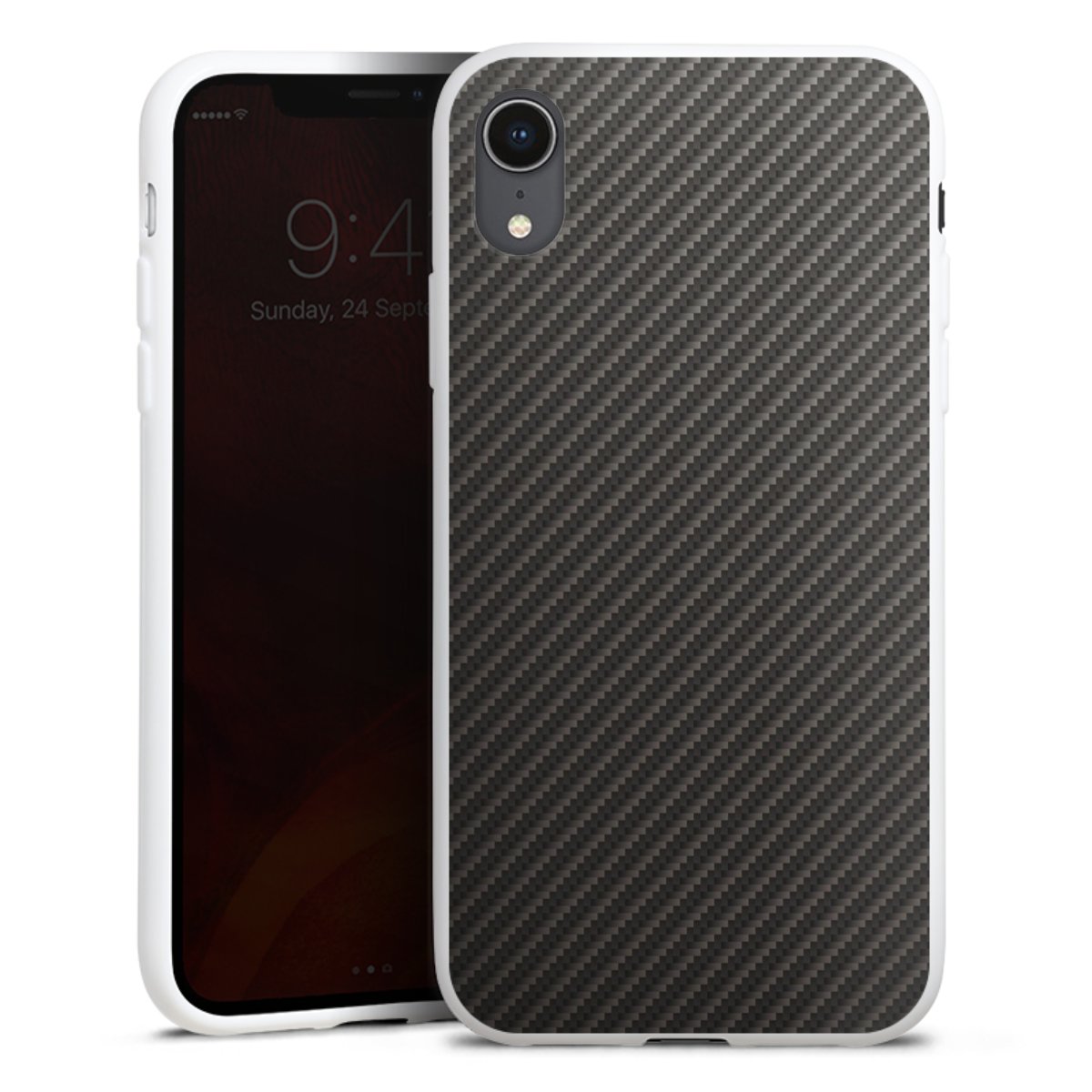 iPhone Xr Handy Silikon Hülle Case weiß Handyhülle Metallic Look Carbon Muster Silikon Case