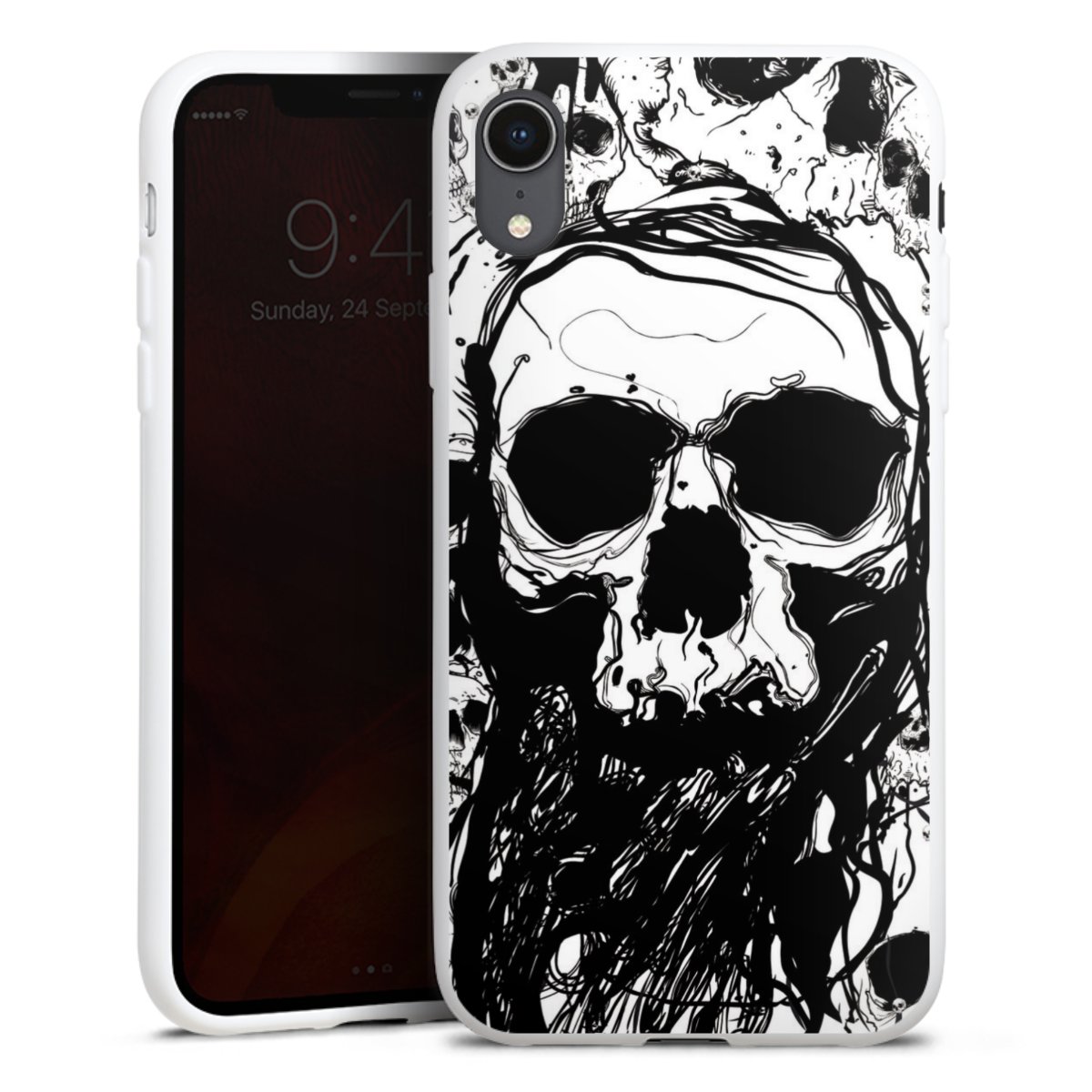 iPhone Xr Handy Silikon Hülle Case weiß Handyhülle Totenkopf Halloween Silikon Case