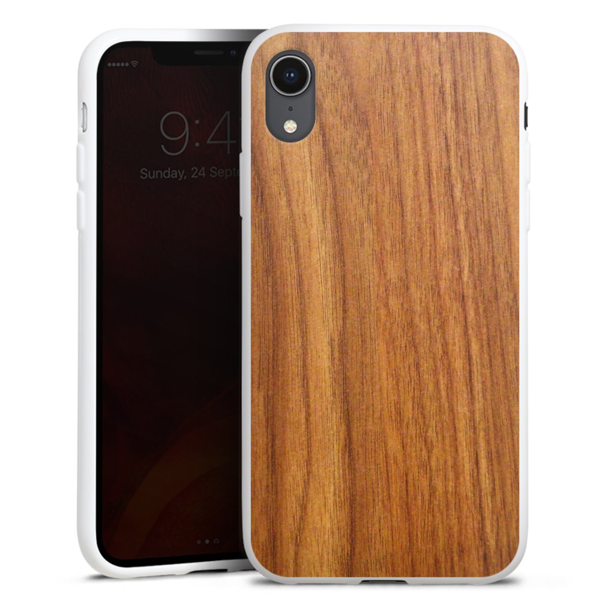 iPhone Xr Handy Silikon Hülle Case weiß Handyhülle Wood Larch Wooden Look Silikon Case