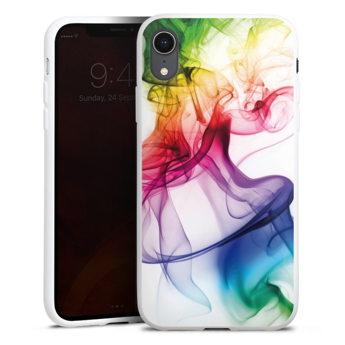 iPhone Xr Handy Silikon Hülle Case weiß Handyhülle Water Colour Rainbow Silikon Case