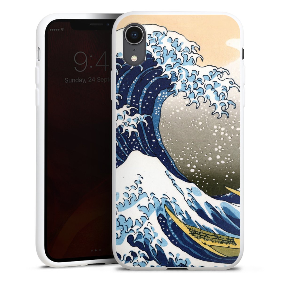 iPhone Xr Handy Silikon Hülle Case weiß Handyhülle Kunst Katsushika Hokusai Die Große Welle Vor Kanagawa Silikon Case