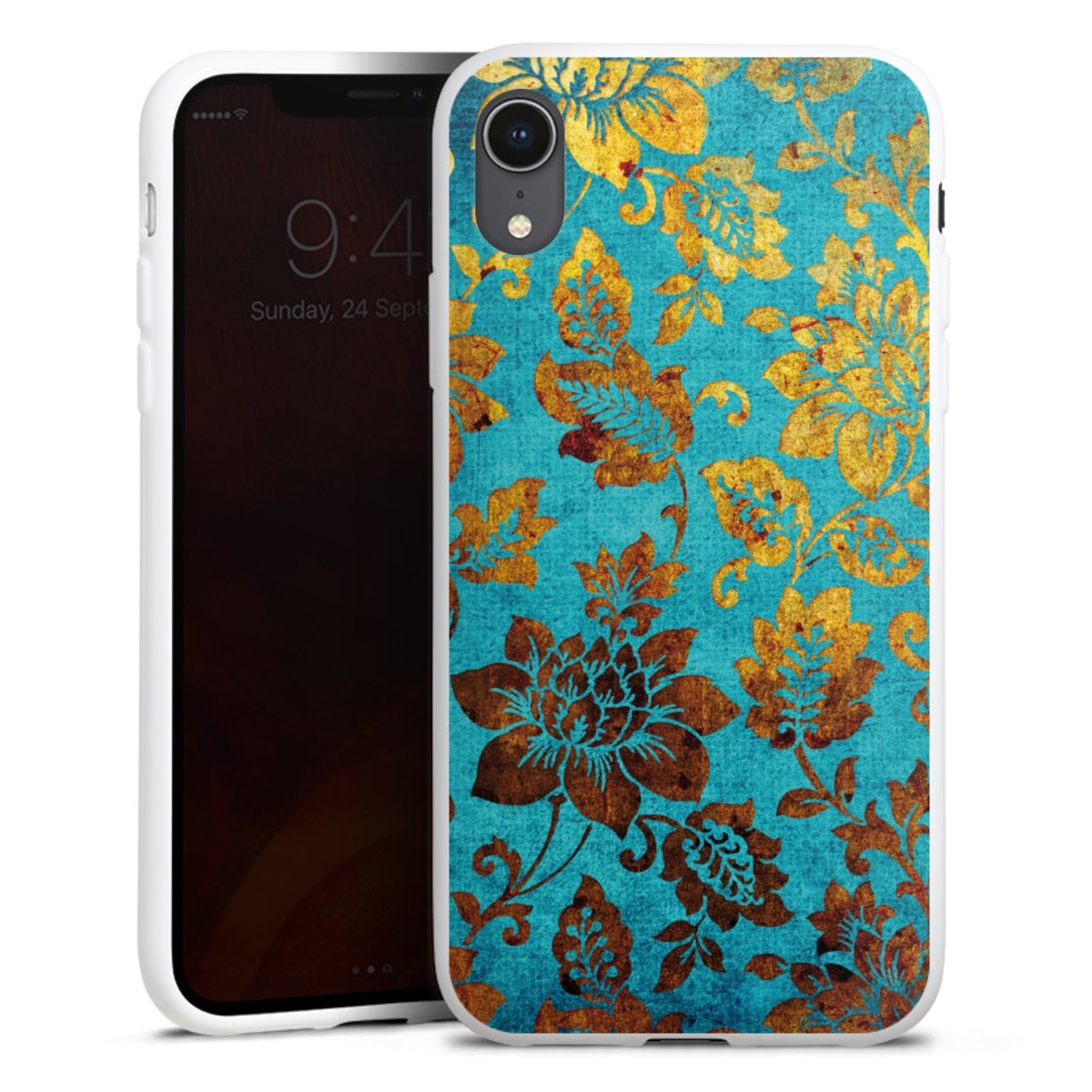 iPhone Xr Handy Silikon Hülle Case weiß Handyhülle Ornament Vintage Flowers Silikon Case