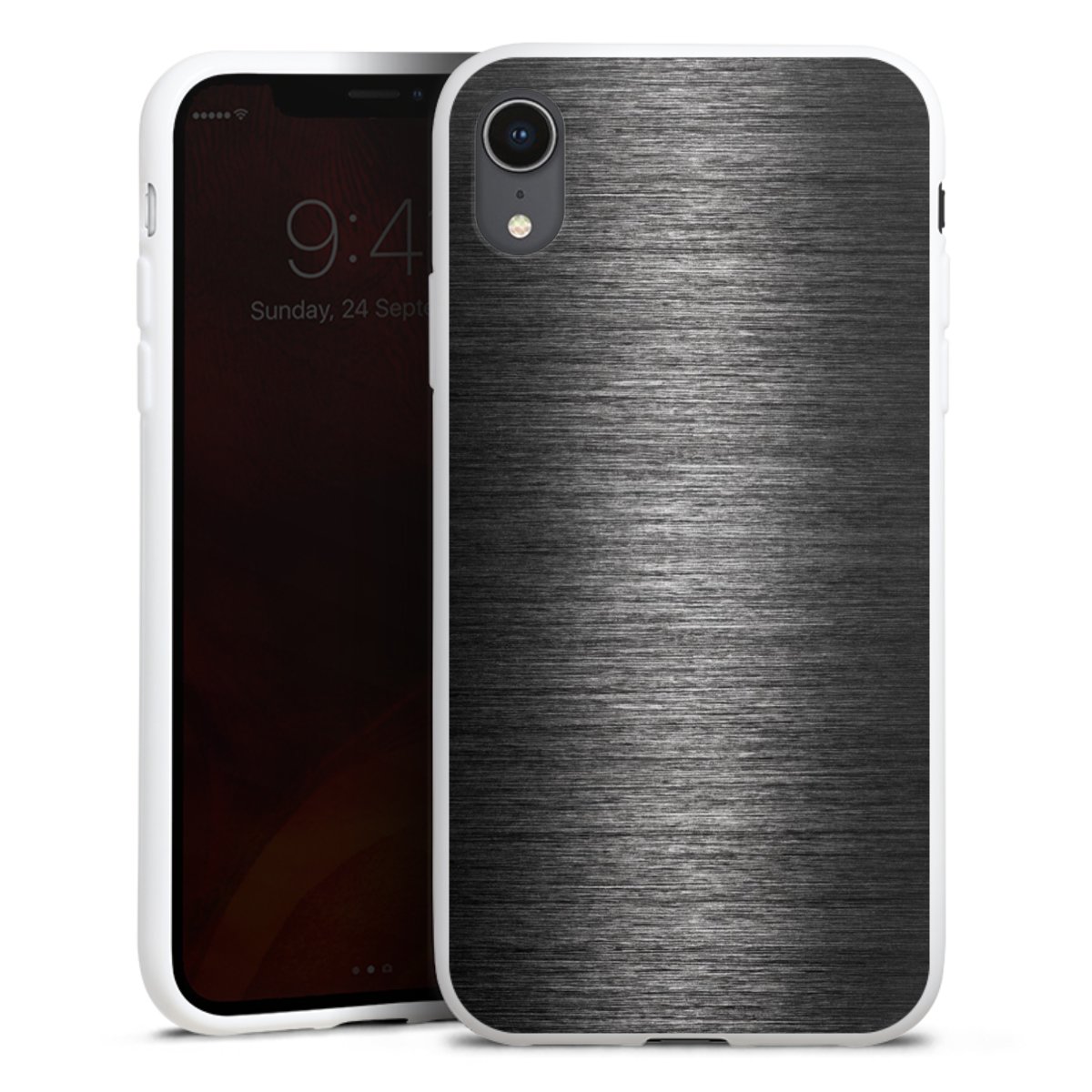 iPhone Xr Handy Silikon Hülle Case weiß Handyhülle Metallic Look Anthracite Metal Silikon Case