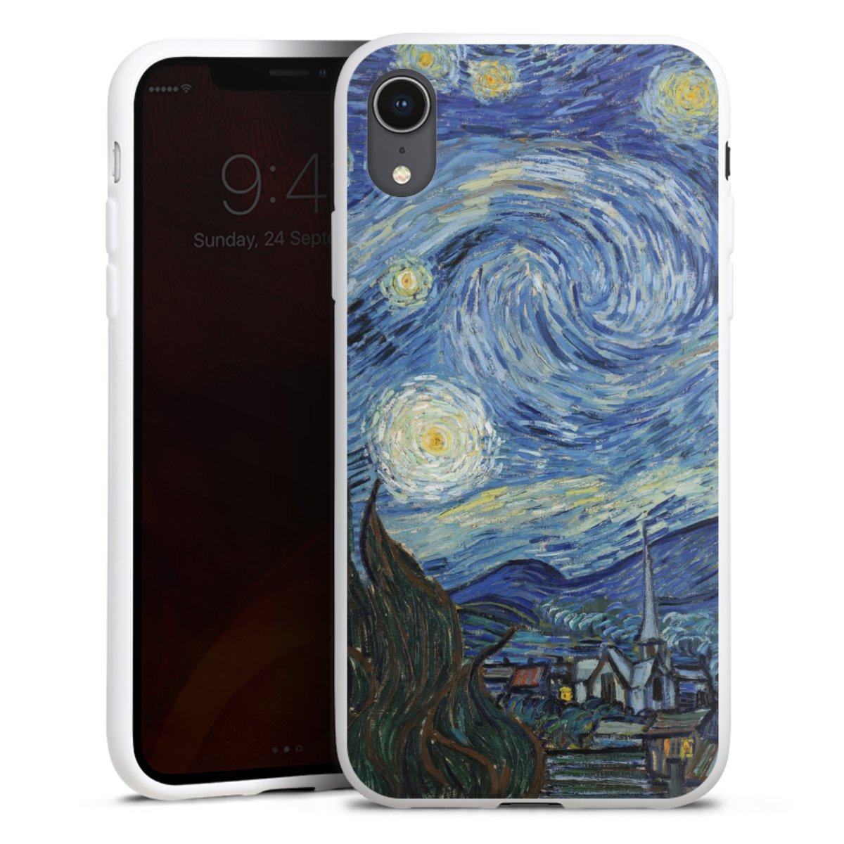 iPhone Xr Handy Silikon Hülle Case weiß Handyhülle The Starry Night Kunst Vincent Van Gogh Silikon Case